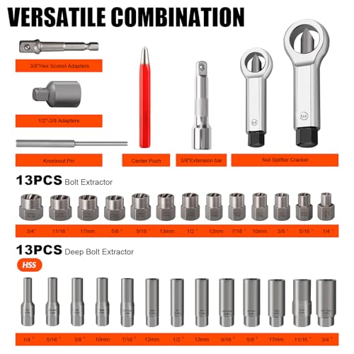 72Pcs Bolt Extractor Kit,Left Hand Drill Bit,Easy Out Screw Bolt Extractor | Heavy Duty,Durable&Resistant Damage,Solve Broken Screw Nuts,Multiple Size Options,for Men's Gift,Home Mechanical DIY - size: 72PCS