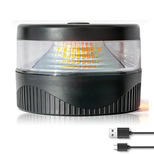 Magnetic Beacon Light, USB-C Rechargeable Wireless Strobe Lights for Truck, 32 LED Amber Battery Operated Flashing Warning Emergency Safety Light for Vehicle Plow Snow Small Portable Roadside