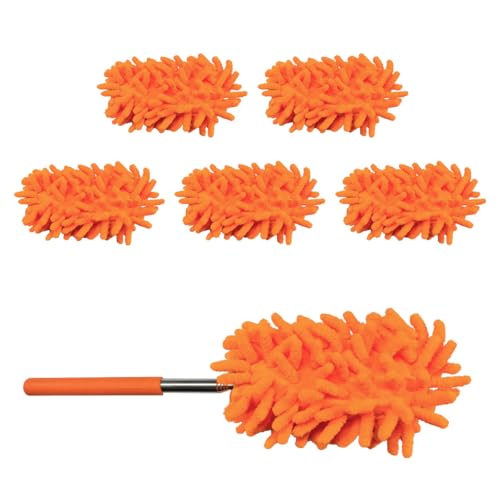 6PCS Microfiber Duster for Cleaning, Washable Chenille Hand Dusters with Extendable Telescoping Pole, Mini Car Interior Dusting Brush Tool for Auto Dash, Home, Office, Blinds(Orange) - color: Orange