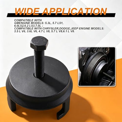 Harmonic Balancer Puller Set, Engine Damper Removal Tool Compatible with GM, Chrysler, Jeep, Dodge, LS Crank Pulley Puller, High Strength Steel for Engine Balancer Replacement