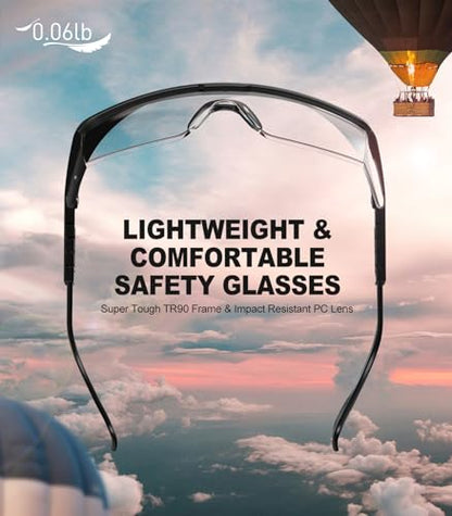 xaegistac Anti Fog Safety Glasses with Side Shields | UV400 Protective Eyewear,Impact Resistant Safety Goggles for Men Women - color: Clear Lens and Black Frame
