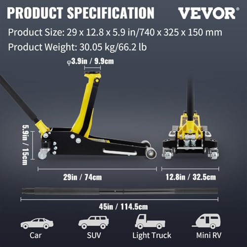 3 Ton Floor Jack, Low Profile Aluminum and Steel Hydraulic Low Profile Car Jack with Dual Pistons Quick Lift Pump Lightweight Racing Floor Jack for Vehicle