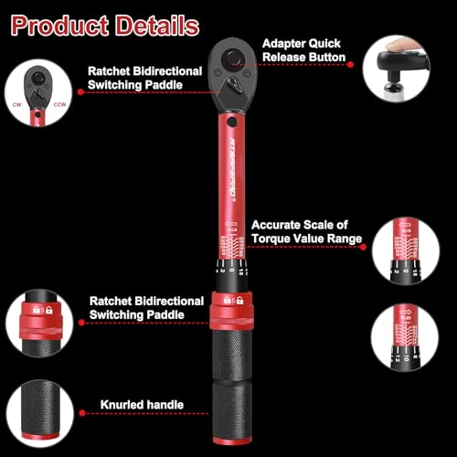 ATsafepro 1/4" Torque Wrench (20-240 in-lb / 2.3-27.1 Nm) -Dual Scale, 72-Tooth Ratchet, ±3% Pre-Calibrated Accuracy, Suitable for Bike & Bicycle Maintenance - style: 1/4" 20-240 IN.LB Torque Wrench