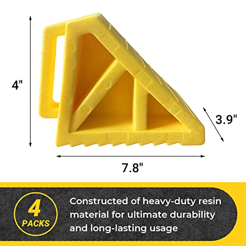 HOXWELL Wheel Chocks Premium, Heavy Duty Camper Vehicle Wedge Design with Black Rubber Bottom Chocks for Travel Trailers, Truck, Car, RV Yellow 4 Pcs - color: Yellow 4 pack