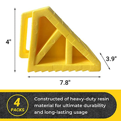 HOXWELL Wheel Chocks Premium, Heavy Duty Camper Vehicle Wedge Design with Black Rubber Bottom Chocks for Travel Trailers, Truck, Car, RV Yellow 4 Pcs - color: Yellow 4 pack