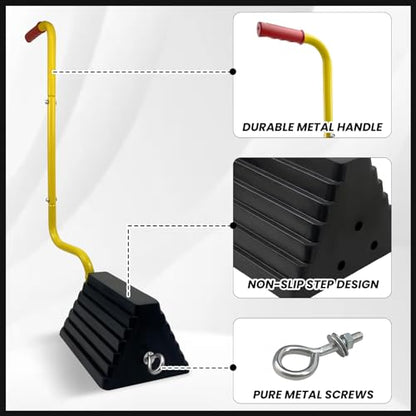 ROBLOCK 2 Pack Heavy Duty Rubber Wheel Chocks with Handle for Trucks, Sturdy Solid Anti Slip Wheel Stopper for All Weather Use -Trucks, RV, Travel Trailer, Pop Up Camper Accessory(2 Pcs)