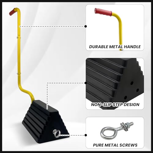 HOXWELL 2 Pack Heavy Duty Rubber Wheel Chock with Handle, Sturdy Solid Anti Slip Wheel Stopper for All Weather Use -Trucks, RV, Travel Trailer, Pop Up Camper Accessory, 2 Pcs - color: Black-handle