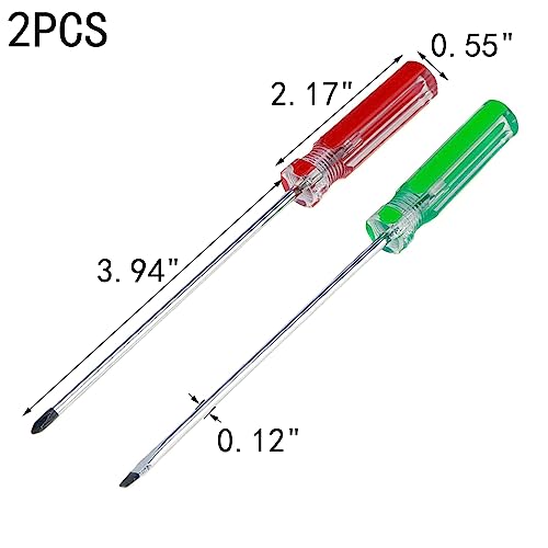 MY MIRONEY 2 Pieces Long Screwdriver Set, 0.12" x 4" | Magnetic Tip Screwdriver Flat Head Screwdriver and Phillips Screwdriver with Non-slip Handle