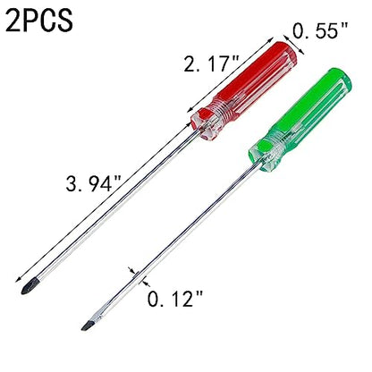 MY MIRONEY 2 Pieces Long Screwdriver Set, 0.12" x 4" | Magnetic Tip Screwdriver Flat Head Screwdriver and Phillips Screwdriver with Non-slip Handle