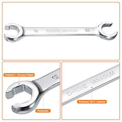 HARFINGTON Flare Nut Metric Wrench 19mm x 22mm CR-V Mirror Polished Chrome Plating Metric Wrench for DIY Hand-making Automotive Repairs and Household Maintenance - size: 19mm x 22mm
