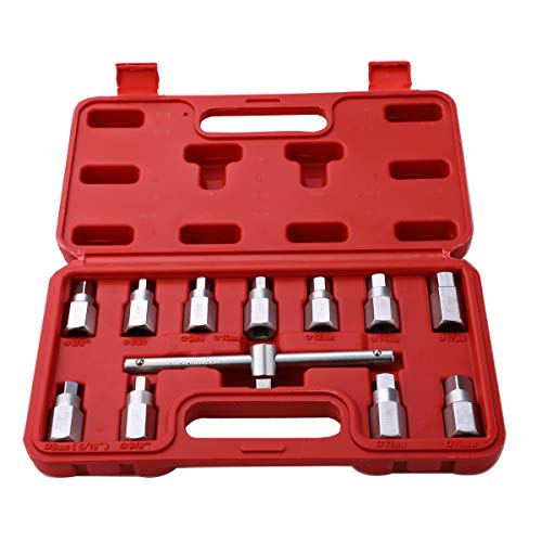HERIS 12pcs Drain Plug Key Socket Set Axle Oil Sump Spanner 3/8" Drive Cars Vans Bikes