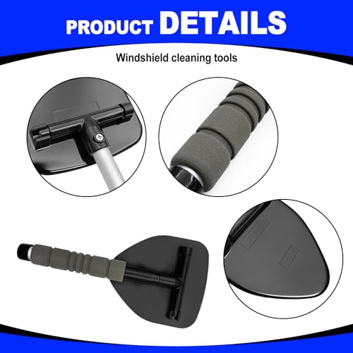 Car Detailing Kit, Extendable Windshield Cleaner with 5 Upgraded Reusable Microfiber Pads | Interior/Exterior Auto Glass & Wheel Cleaning Tool