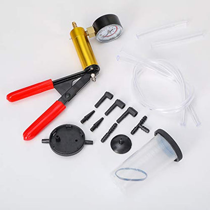 Yonligonju Brake Bleeder Kit with Hand Vacuum Pump with Gauge Adapters Automotive Brake Fluid Bleeding Set for Bike Car Truck (red) - color: red