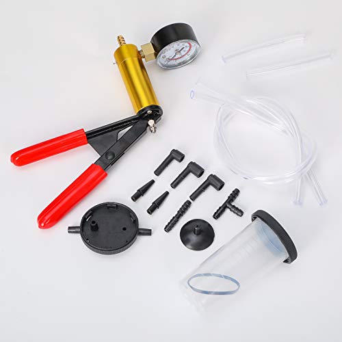Yonligonju Brake Bleeder Kit with Hand Vacuum Pump with Gauge Adapters Automotive Brake Fluid Bleeding Set for Bike Car Truck (red) - color: red