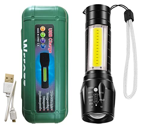 Wrrozz Led Flashlight Rechargeable USB Mini Torch Light, Ultra Brightest Small Flash Light Handheld Pocket Compact Portable Tiny Lamp with Side Lantern, High Powered Tactical Travel Flashlights 1 Pack - size: A-1 pack