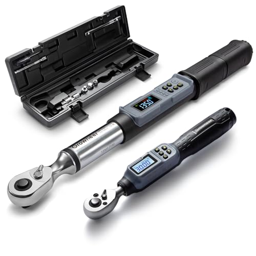 GROWNEER Digital Torque Wrench Set, 1/4" Drive 1.1-22.1 Ft-lbs/1.5-30Nm & 3/8'' Drive 7.38-147.5 Ft-lbs/6.8-135Nm Electronic Torque Wrench Combo with Buzzer & LED Indicator for Motor Car Repair - color: Black, size: 1/4" Drive1.5-30Nm & 3/8'' Drive 6.8-13