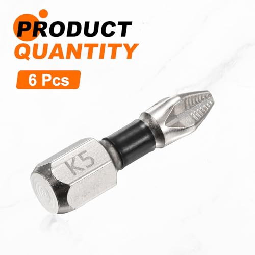 HARFINGTON 6pcs Impact Phillips Screwdriver Bit PH2 (#2) Anti Slip Tip 1/4" Hex Shank 1" (25mm) Long Magnetic Cross Screw Driver Industrial Power Drill Bits for Remove Fastening Screws - size: 1 inch