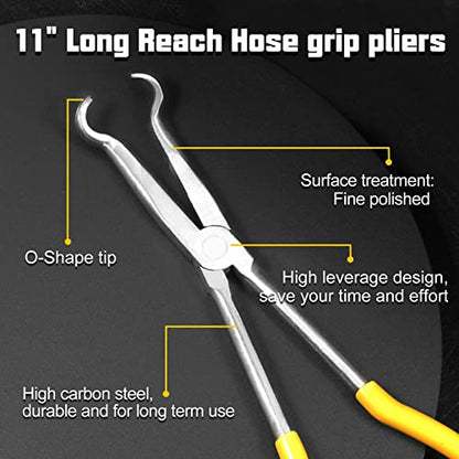 11-Inch Long Reach Hose Grip Pliers With Serrated Ring Nose for Spark Plug Removal, O-Shape Tip for Hard to Reach Narrow Spaces & Limited Clearance Areas - style: Hose grip pliers