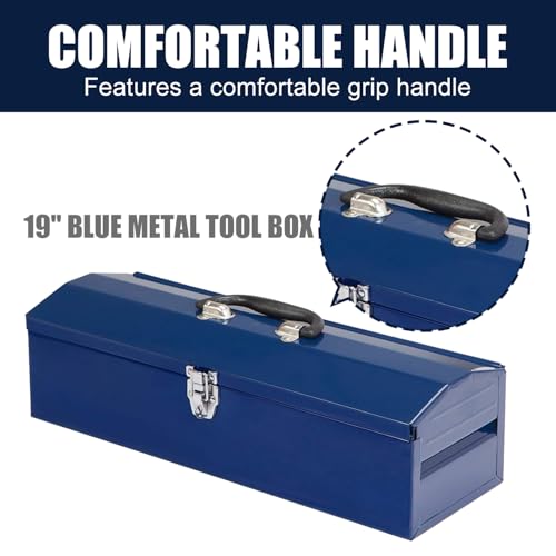 Portable Tool Box, Metal Tool Box, 19" Hip Roof Style, Ideal for Trailer, Mechanic, DIY-ers, Car Toolbox, Workshops, Garages, Repair Shops,Blue - size: 1p-19in-U