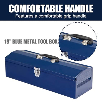 Portable Tool Box, Metal Tool Box, 19" Hip Roof Style, Ideal for Trailer, Mechanic, DIY-ers, Car Toolbox, Workshops, Garages, Repair Shops,Blue - size: 1p-19in-U