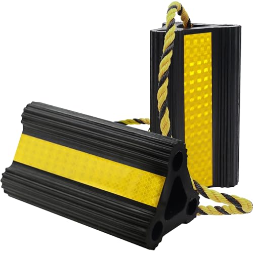 Wheel Chocks for RV Trailer [1pair/2pack with Rope] Camper Trucks and Aircraft, Versatile Heavy Duty Rubber Wheel Chocks Block for with 3 Reflective Strips, Tire Wheel Immobilizers & Chocks - size: 8.21"1pair2pack