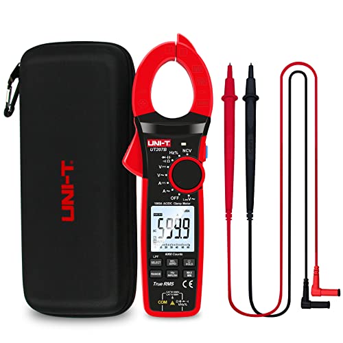 UNI-T Digital Clamp Meter UT207B Inrush Current AC/DC 1000A True RMS HVAC Volt Amp Ohm Meter Clamp On Multimeter Auto Ranging 6000 Counts, Frequency AC DC Voltage LPF ACV Capacitance Duty Cycle Tester - size: UT207B