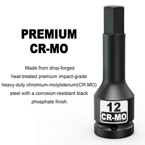 1/2" Drive 12 mm Hex Impact Bit Socket, H12 Allen Bit Socket, Metric, Cr-Mo Steel, Automotive Repair Industrial Maintenance and DIY Enthusiasts Alike - size: 1/2" H12 Deep