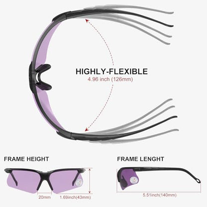 xaegistac Shooting Glasses with Case-Safety Glasses Anti Fog | Z87.1 Certificated Impact Resistance Safety Glasses for Hunting Shooting Sports - color: Purple Lens Black Frame