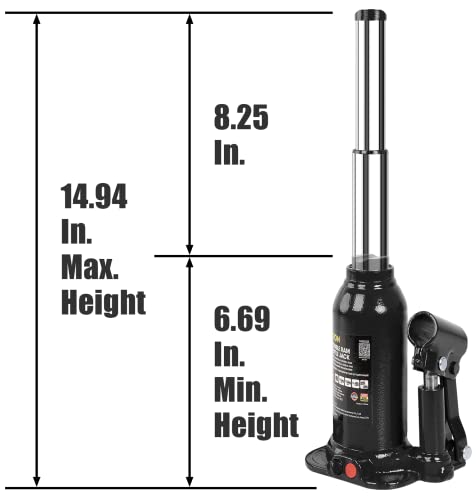 Torin 2 Ton (4,000 LBs) Double Ram Welded Bottle Jack for Car Auto Repair and House Lift, Black, ATH80202XB - size: 2 Ton（4，000 lbs）