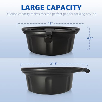 HKTE 16L Oil Drain Pan, 4.2 Gallon Large Capacity Oil Change Pan with Anti-Splash Lip & Wide Pour Spout, Heavy Duty HDPE Oil Catch Container for Cars, Trucks, SUV Maintenance