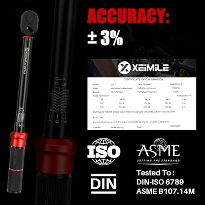 1/2-Inch Drive Click Torque Wrench-10-170 Ft-Lb for Car Motorcycle | Adjustable Inch Pound Torque Wrench(13.6-230.5Nm),72T Dual-Direction Dual Range Scales,3% Precision for Bike Lug Nut Pipe DIY - size: 1/2"DR. 10~170 FT-LB