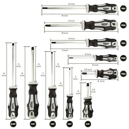 Blackout XP 10-Piece Slotted & Phillips Screwdriver Set Plus Zippered Carrying Bag | Precision Magnetic Screwdriver Tool Set, Black (10 Piece)