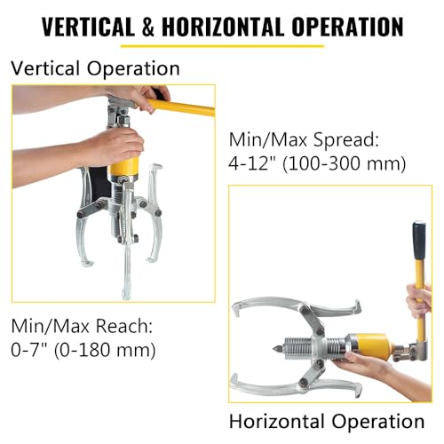 VEVOR Hydraulic Gear Puller, 15 Ton Max. Capacity Hydraulic Puller, 2 or 3 Jaws Bearing Hub Separator, 3.9"- 11.8" Hydraulic Puller Separator Tool for Pulling Hubs, Flanges, Gears, Bearings