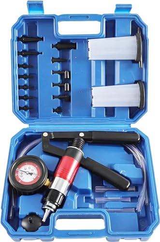 23PCS Brake Bleeder Kit Handheld Vacuum Pump Tester with Adapters and 2 Reservoir Bottles Automotive Brake for Car Truck Motorcycle (Blue) - color: 1-blue