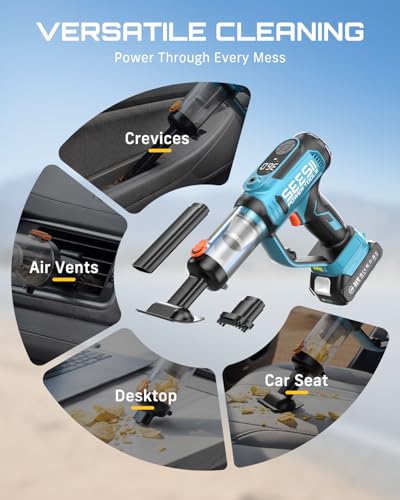 SEESII Cordless Tire Inflator Portable Air Compressor 150PSI Fast Air Pump | 21V Inflation Handheld with 20000Pa Vacuum, Dual Rechargeable Battery, Auto Shut Off, Digital Gauge, LED Light for Car,Truck