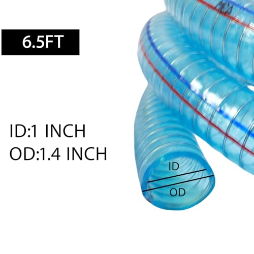 Suction Hose 1 Inch ID Clear PVC Hose Kit, 6.5ft 304 Stainless Steel Wire Reinforced Tubing with NPT Adapter, Clamps & Tape for Fuel Oil Water Suction Discharge - size: 1"ID, style: 3/4"-1"*6FT