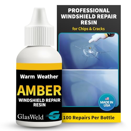 GlasWeld Windshield Chip Repair Kit with Resin & Injector – Glasses Repair Kit for Rock Chips & Small Cracks for Cars, Bouts & Shower – Amber Resin Warm Weather Formula – High Clarity & UV Compatible - color: Amber - Warm Weather
