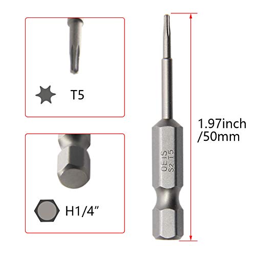 Utoolmart Torx Screwdriver Bits, T5 Magnetic Torx Head Screw Driver Bit, with 1/4 Inch Hex Shank, 50mm Length S2 Steel Screw Driver Kit Tools, for Repair Work, 10 Pcs - size: T5