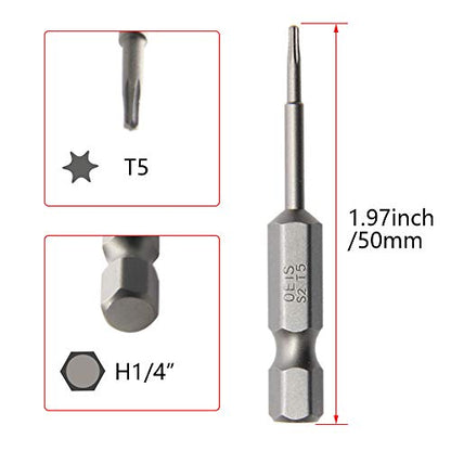 Utoolmart Torx Screwdriver Bits, T5 Magnetic Torx Head Screw Driver Bit, with 1/4 Inch Hex Shank, 50mm Length S2 Steel Screw Driver Kit Tools, for Repair Work, 10 Pcs - size: T5
