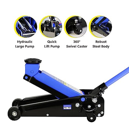 3 Ton Low Profile Floor Jack, Heavy Duty Steel Racing Floor Jack with Single Piston Quick Lift Pump, Lifting Range 5.1"-20", Hydraulic Jack Professional Car Jacks 3 Ton/6000 LBS Capacity, Blue - color: Blue - 3 Ton(Single Pump), Lift 5.1"-20"