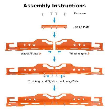 Wheel Alignment Tool with 2 Tape Measures Wrench | Rust-proof stainless. Measures camber/toe. Fits cars, SUVs, trucks w/ 14/16mm nuts. Orange. - color: Orange