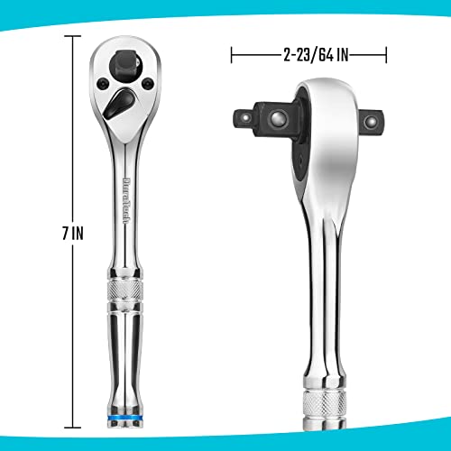 DURATECH 3-IN-1 Ratchet Handle, 1/4 ", 3/8 ", 1/2" Drive Ratchet Wrench | 72-Tooth, Reversible Switch, Full-Polished Chrome Plating, Alloy Steel - style: Ratchet Handle