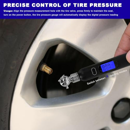 Digital Tire Pressure Gauge, 5-100PSI 4 Settings Pencil Tire Gauge with Backlit LCD Display, Accurate Air Pressure Gauges for Cars Trucks Motorcycles Bicycles, Car Accessories