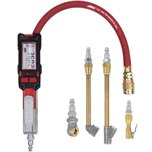Milton Precision Digital Tire Pressure Gauge S-580ekit, Made In USA Most Accurate Inflator Gauge Available, Perfect for Professional Technicians, Easy to Read Display, 0-160 PSI Pressure Range, Red