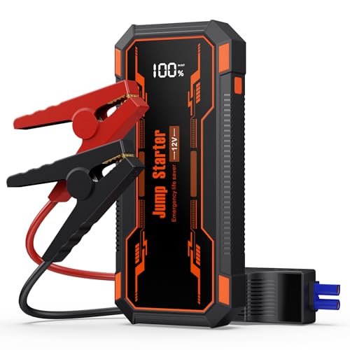 Car Jump Starter 6000A Car Battery Jump Starter Portable,12V Battery Jumper Starter Portable(10.0L Gas/8.0L Diesel),LCD Display Jump Box Jump Starter Battery Pack with Jumper Cable&Flashlight-Orange - color: Orange