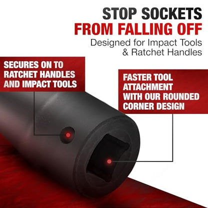 TIGHTSPOT 1/2" Dr 1/2 Inch Deep Socket, Anti-Round 6-Pt, CRV Steel - size: 1/2” Drive 1/2” Deep Impact Socket - 6pt, style: 1/2" Drive Deep Socket