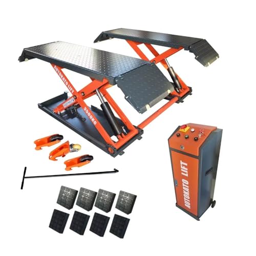 AK-X85110V Portable Car Lift Mid Rise Scissor Lift Electric Release with 8000Lbs Lifting Capacity 40" Max Lift Height for Hydraulic Vehicle Lift, Auto Lift for Low-Profile Cars, SUVs, Trucks