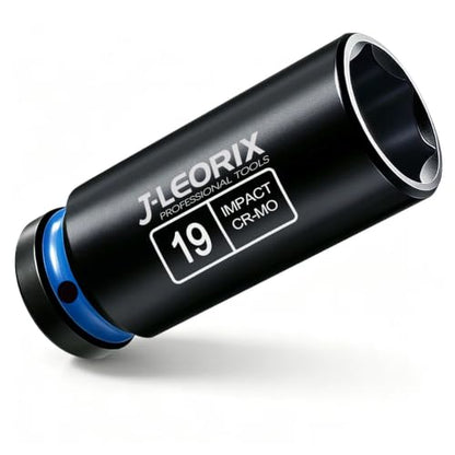 19mm Deep Impact Socket 1/2" Drive CR-MO Steel 6-Point | CR-MO steel impact socket set. 1/2" drive, 6-point design. Deep reach for lug nuts & axle nuts. - size: 19mm