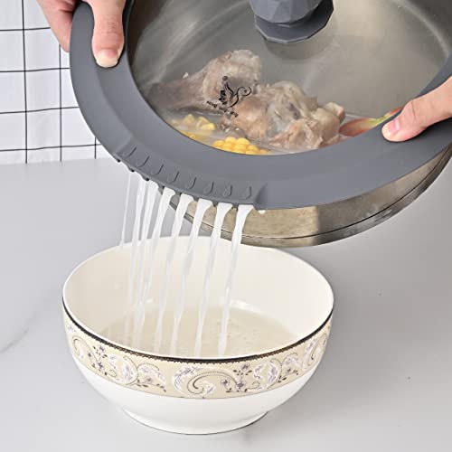 Tempered Strainer Lid for Stockpot Pasta Soup Pots - Universal Pan Lid with Heat Resistant Silicone Rim 10-12 inch Light Grey - color: Light Grey, size: 10-10.5-11-11.5-12 inch