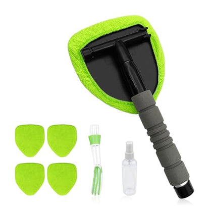 Car Detailing Kit, Extendable Windshield Cleaner with 5 Upgraded Reusable Microfiber Pads | Interior/Exterior Auto Glass & Wheel Cleaning Tool